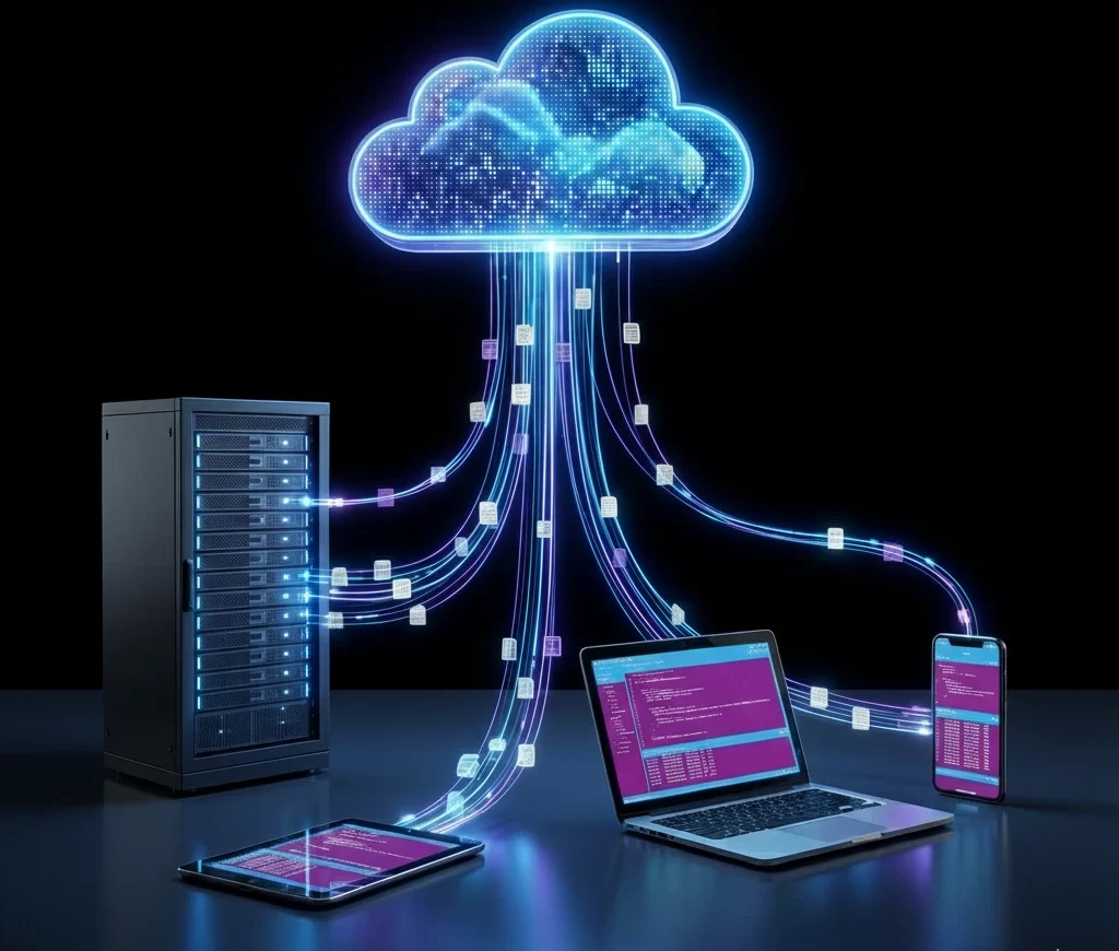 Cloud technology graphic showing multiple IT services connected for Dallas businesses